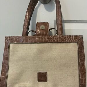 Liz Claiborne Cream and Brown Canvas Tote